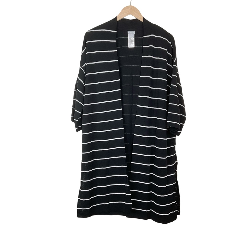 Chico's Travelers Stripe Cardigan Sweater Jacket Size 2 Large